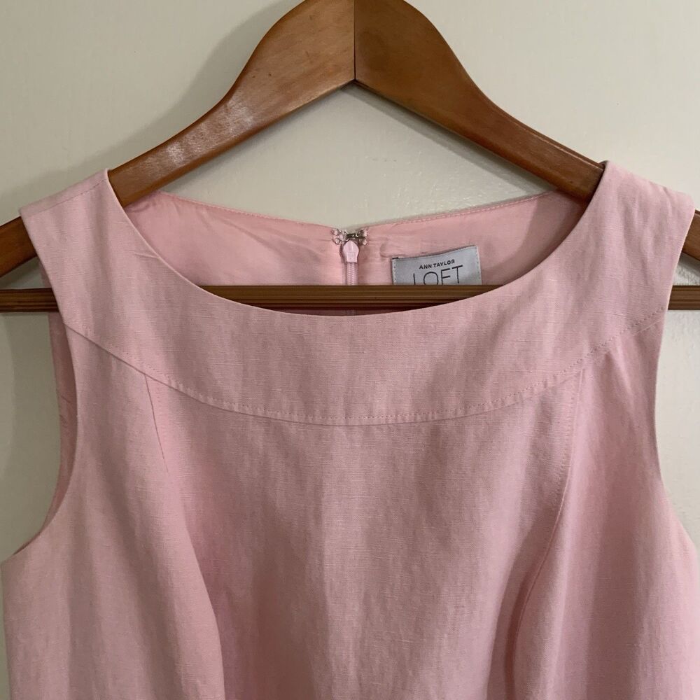 LOFT Light Pink Sleeveless Linen-Blend Dress